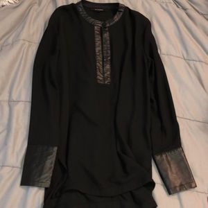 Chiffon tunic with leather detail